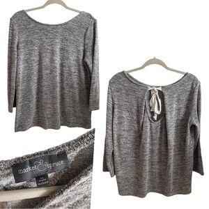 Market & spruce Heather gray sweater knit blouse with bow on the back boatneck